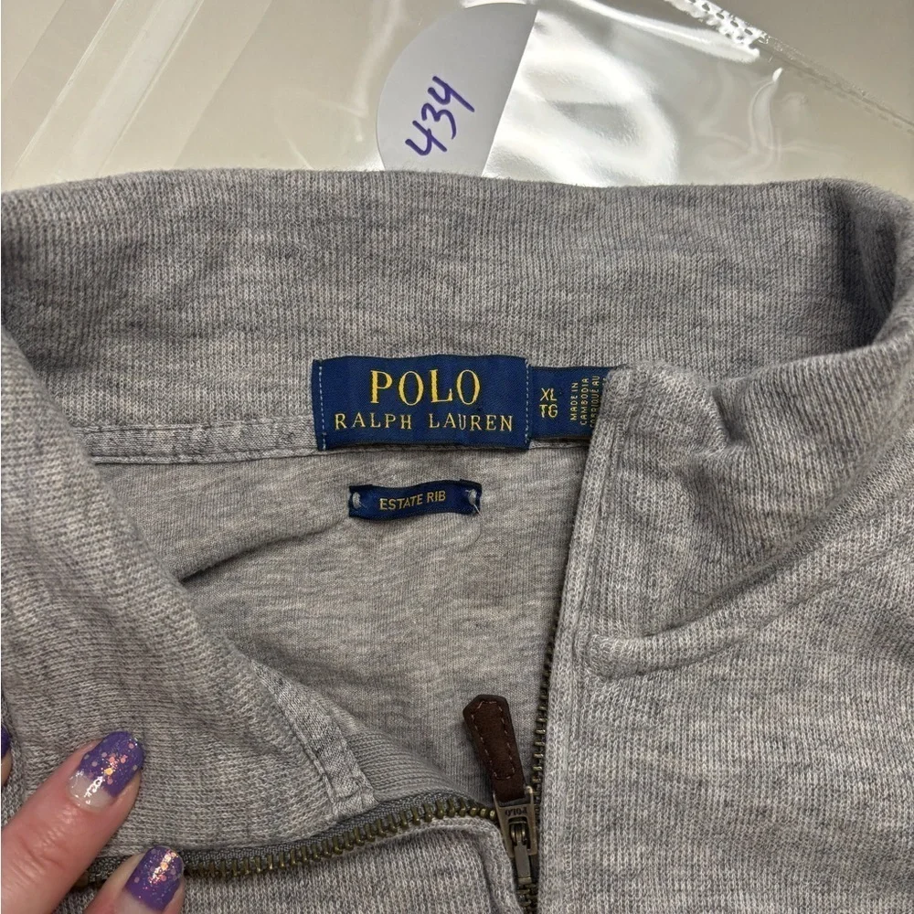 Polo Ralph Lauren Sweater Men's Size XL Grey Estate Rib 1/4 Zip Blue Pony Preppy